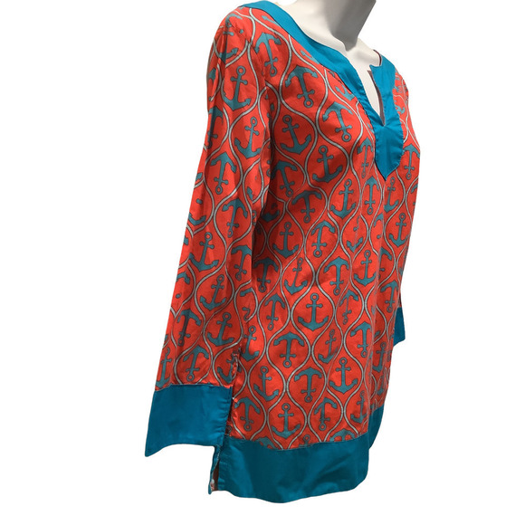 HADLEY ANCHOR PRINT SUMMER COTTON TUNIC OR COVER UP 6 - Picture 4 of 6